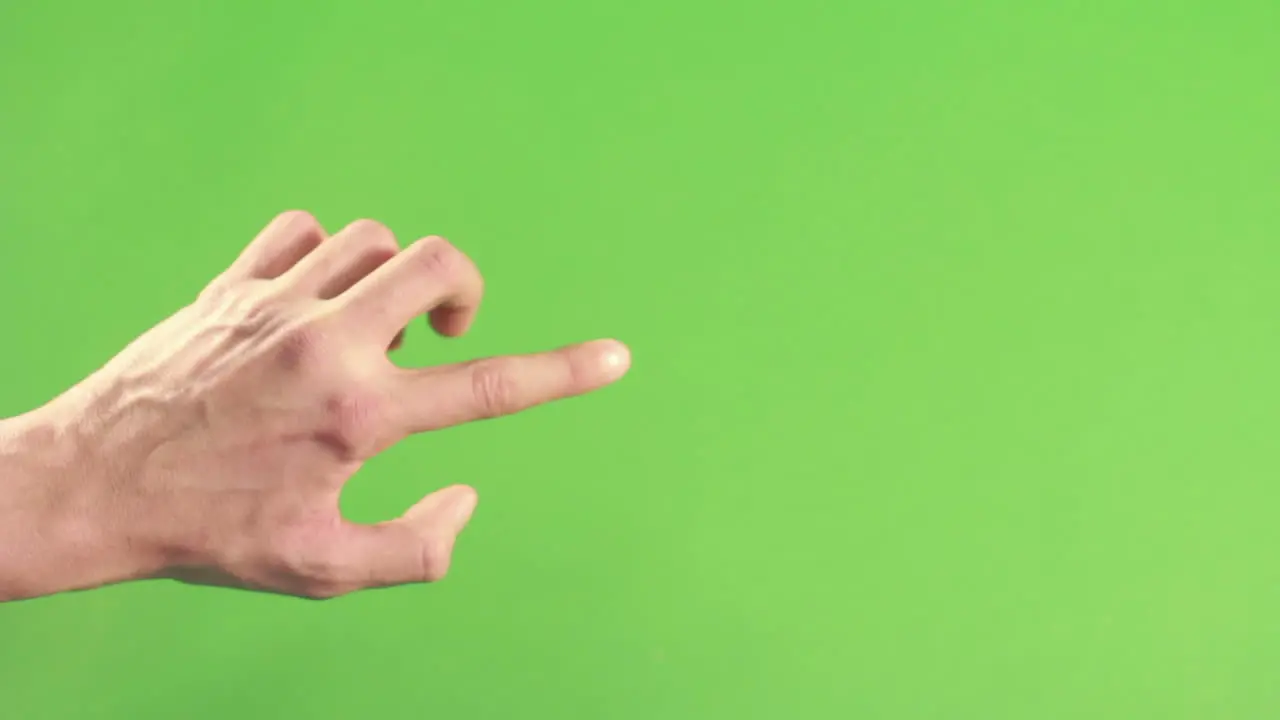 Person hand isolated on green background screen Left hand on chroma key