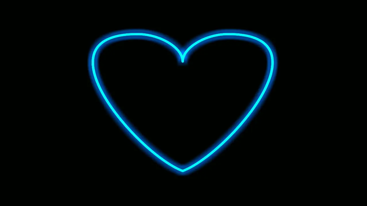 Neon light border blue love heart shape animation on black background