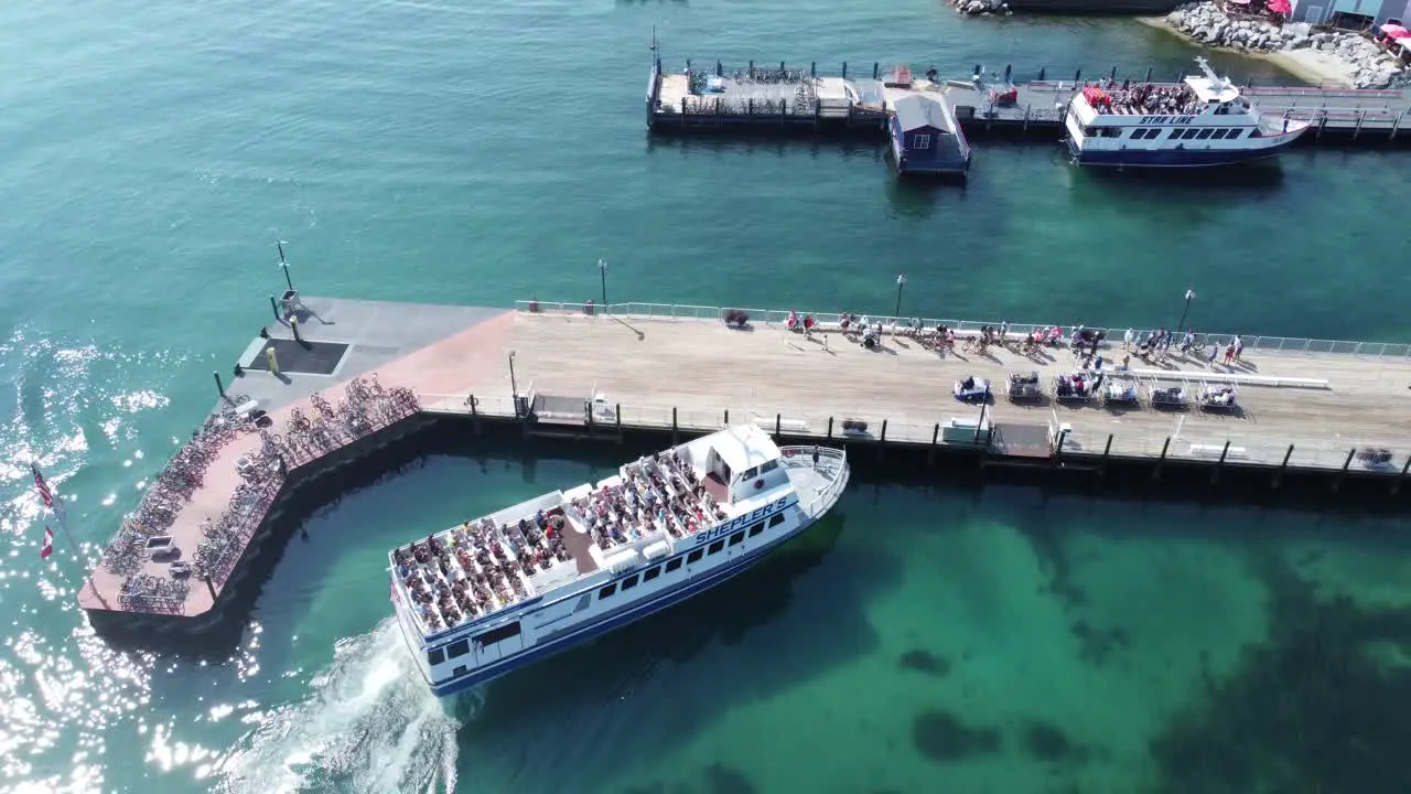 Aerial shot of boat docking