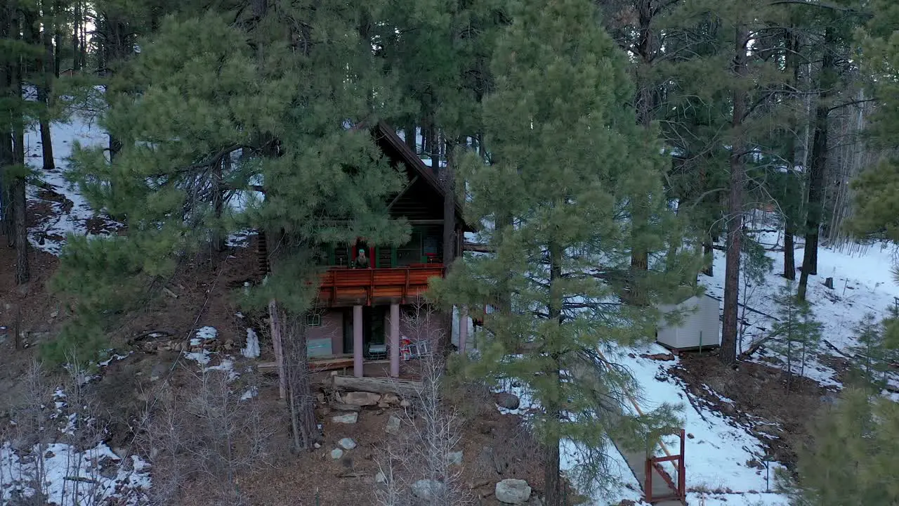 Cabin in the mountains aerial video in Flagstaff Arizona