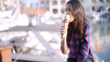 Woman Enjoying Ice Cream On Vacation