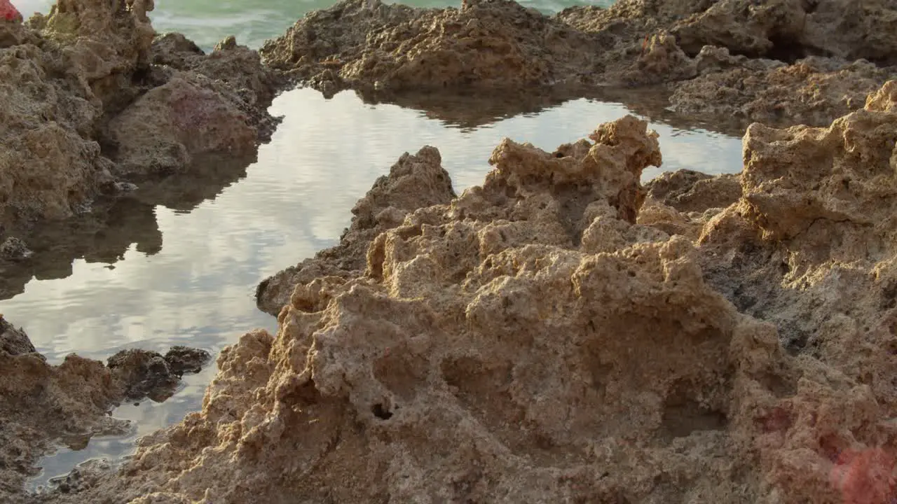 Tranquil Mediterranean Sea Rock Formation and Water Pool in Cyprus Slow Motion