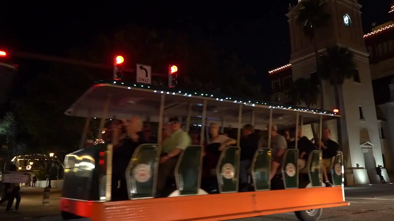 Christmas trolley travels through Saint Augustine Florida night of lights celebration