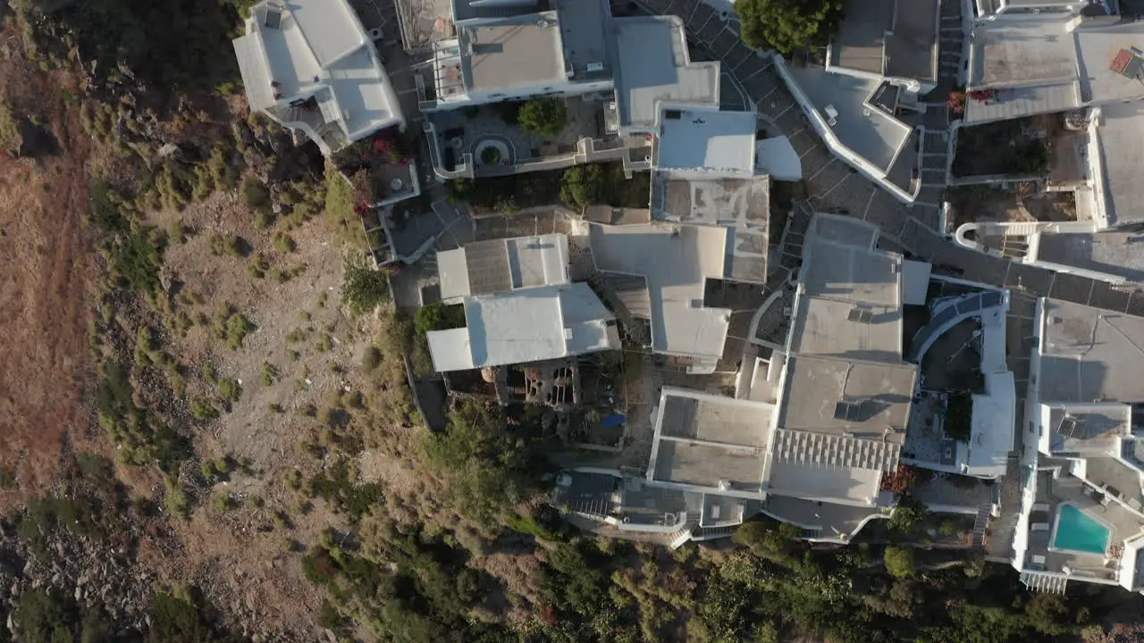 Overhead Top Down Birds View Aerial of Mykonos Island in Greece