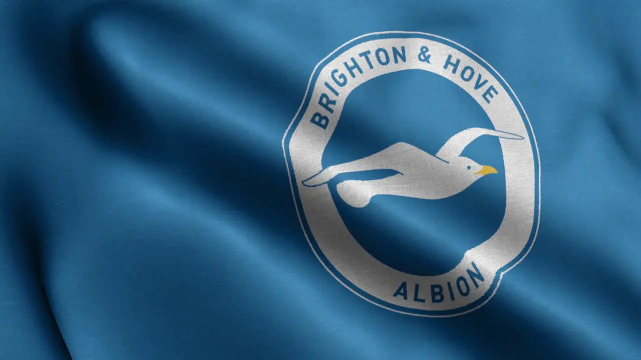 4k animated closeup loop of a waving flag of the Premier League football-soccer Brighton team in the UK