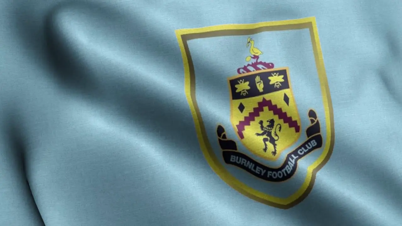 4k animated closeup loop of a waving flag of the Premier League football-soccer Burnley team in the UK