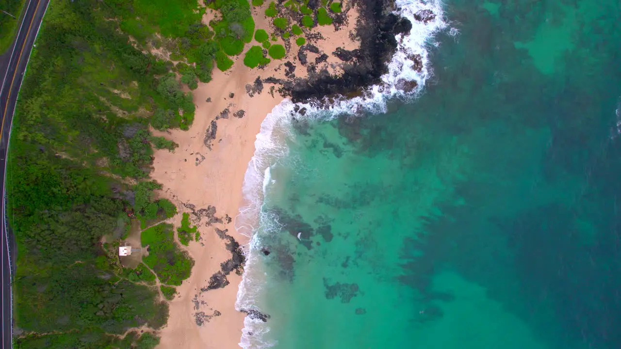 Downward drone video of Makapu'u Beach on the island of Oahu Hawaii