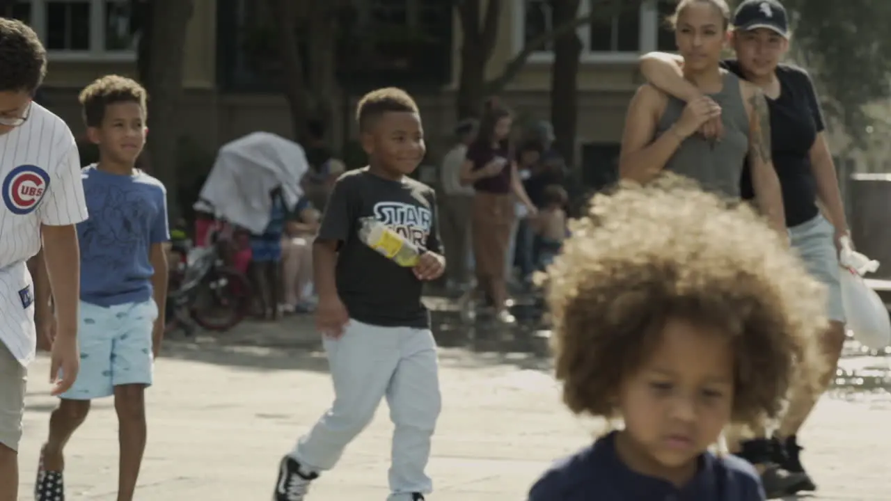 Diverse Kids Walking in Slow-Mo at the Park Downtown Charleston Day