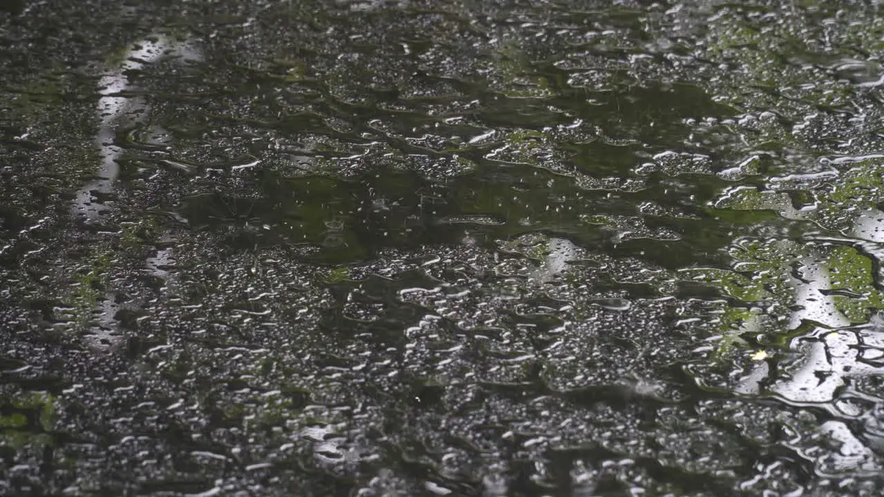 Rainfall on glass table top very wet surface slippery counter raindrops