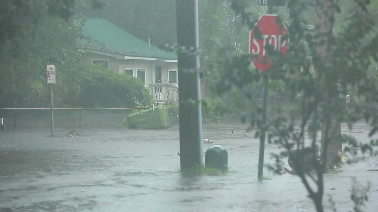 Flooded street caused by hurricane