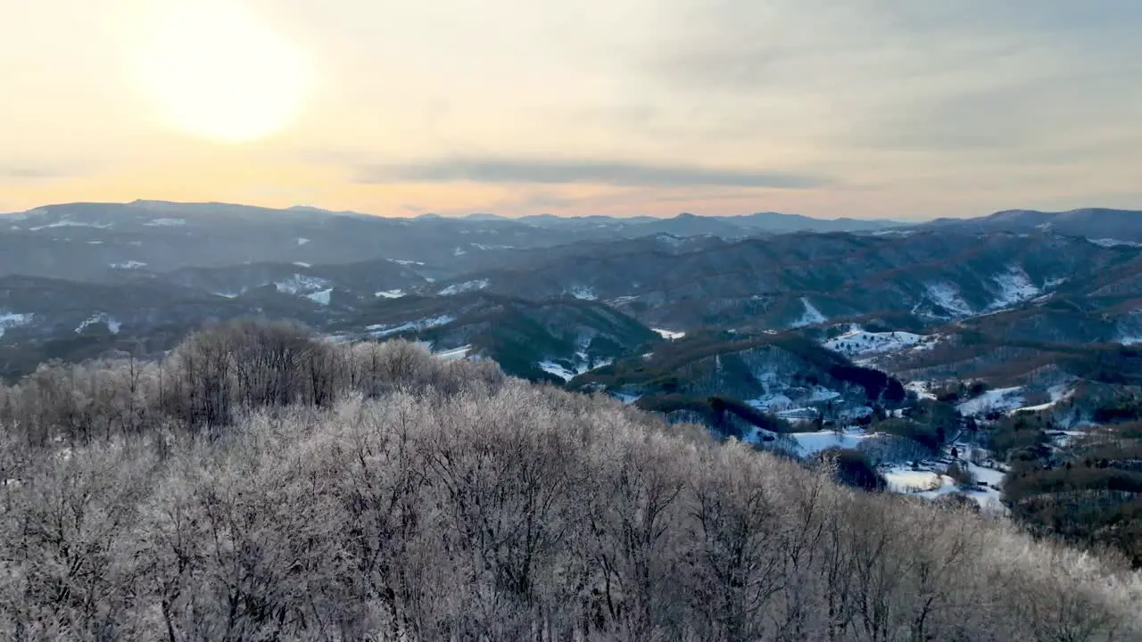 aerial pull out over rime ice near boone and blowing rock nc in blue ridge mountains