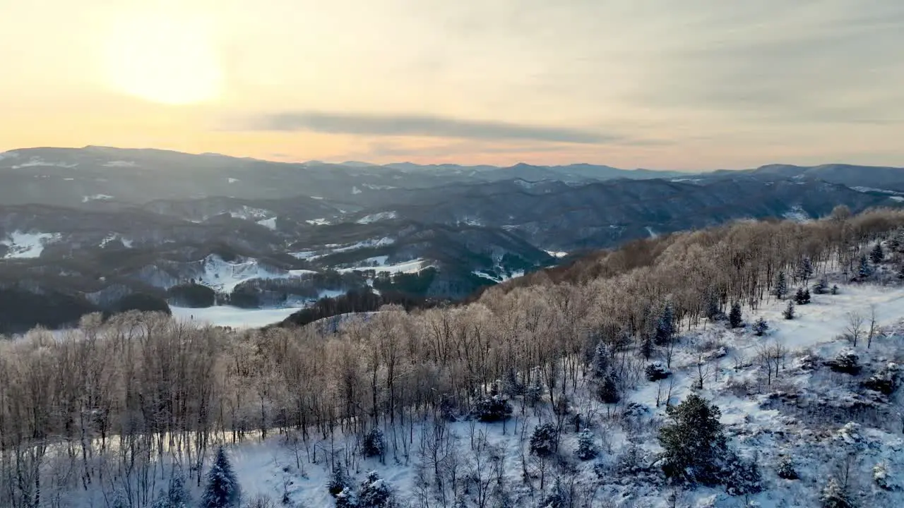 aerial winter push in to sunset near boone nc north carolina