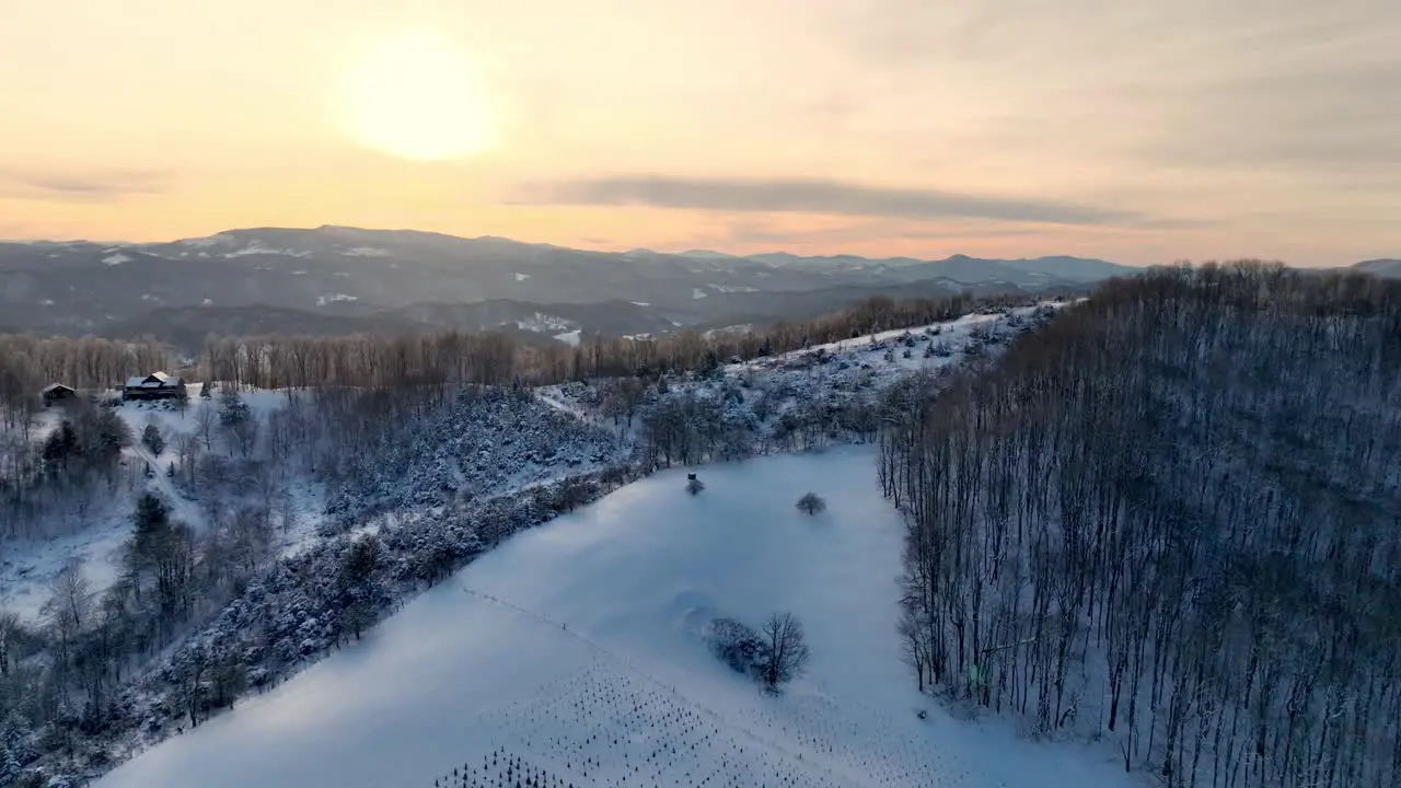 winter scene aerial in blue ridge mountains near boone nc