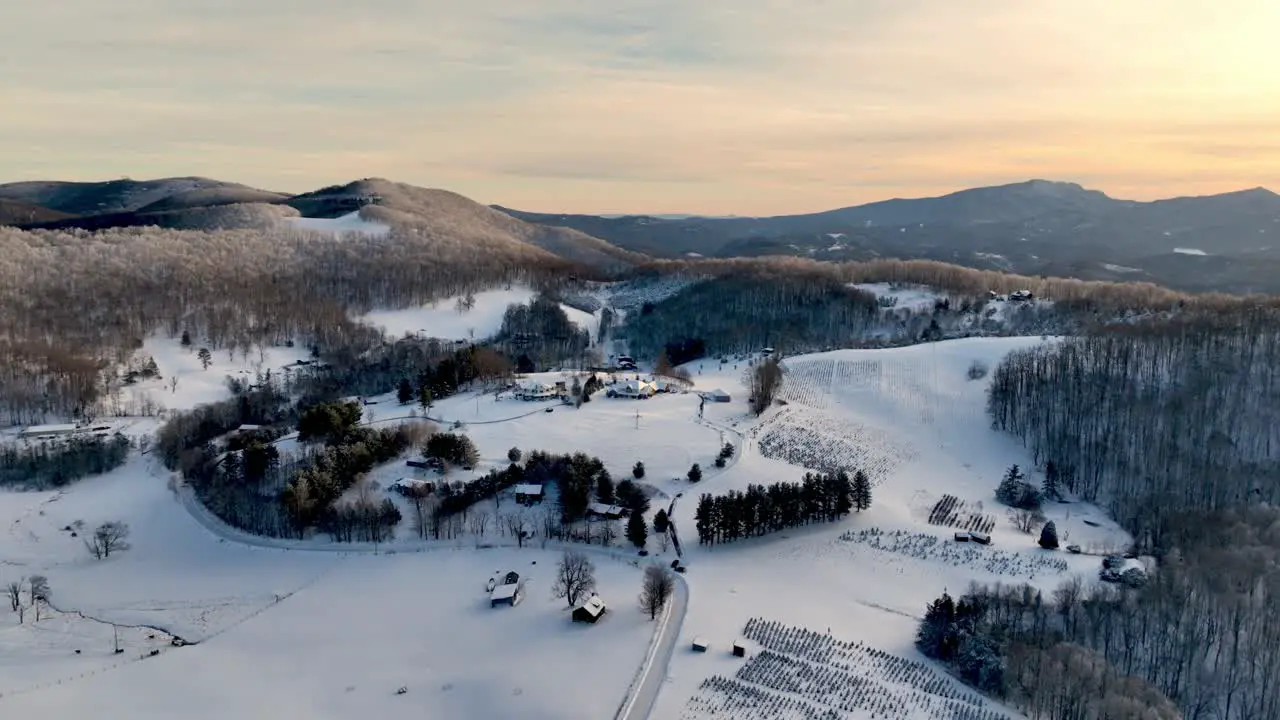 Appalachian mountain farm scene in snow near boone nc and blowing rock nc