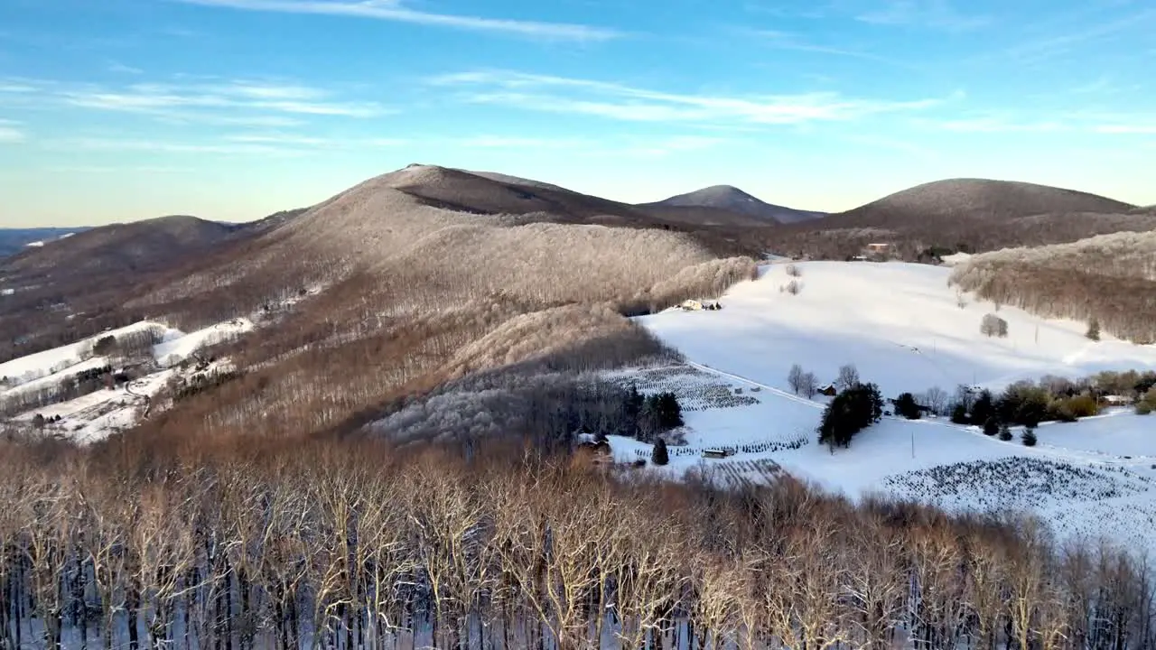 appalachain mountain snow scene aerial reveal near boone nc north carolina