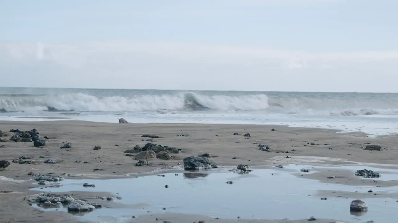 Waves crash on the shore