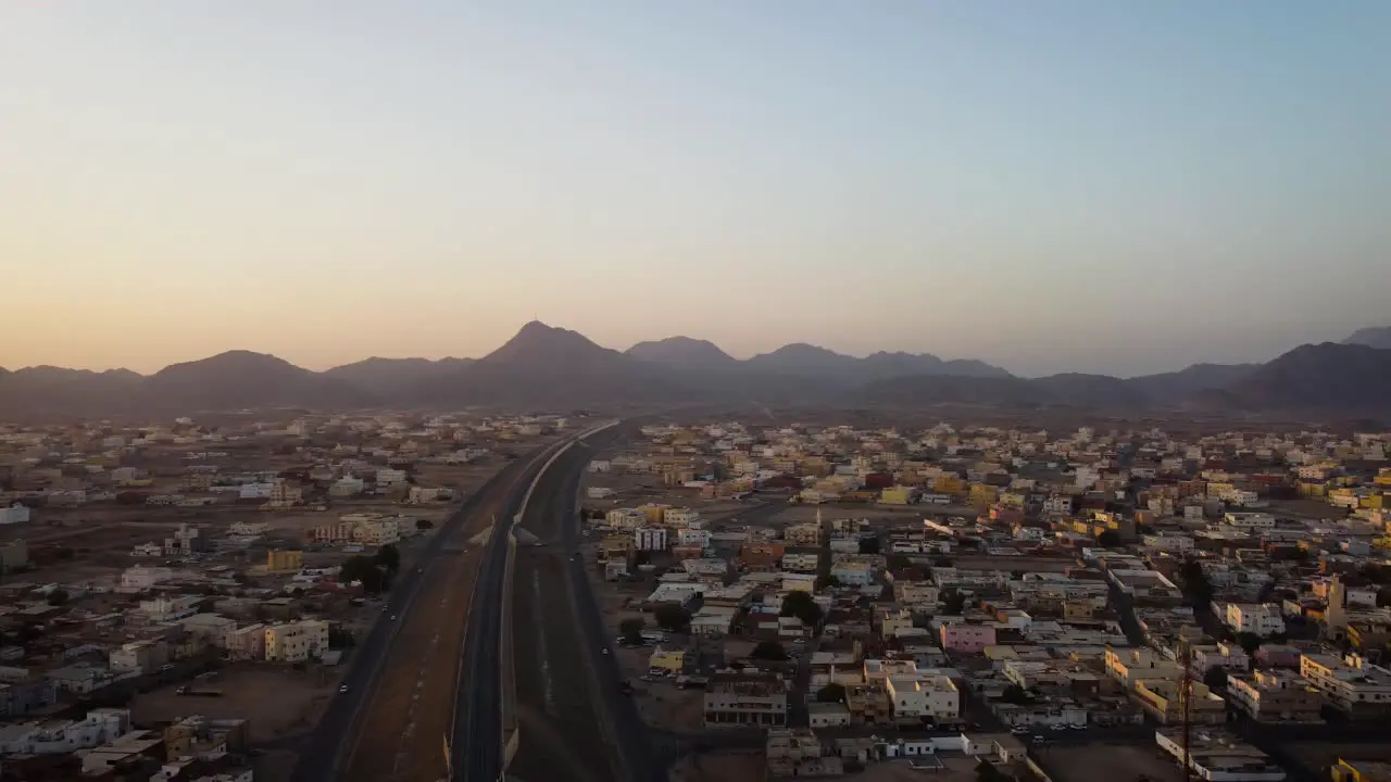 Speed train track over small town outside Jeddah city all the way to Mecca city