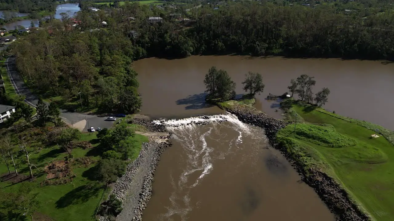 Oxenford Gold Coast 4 January 2024 Aerial views of the Coomera River and Causeway with receding flood waters from the January storms