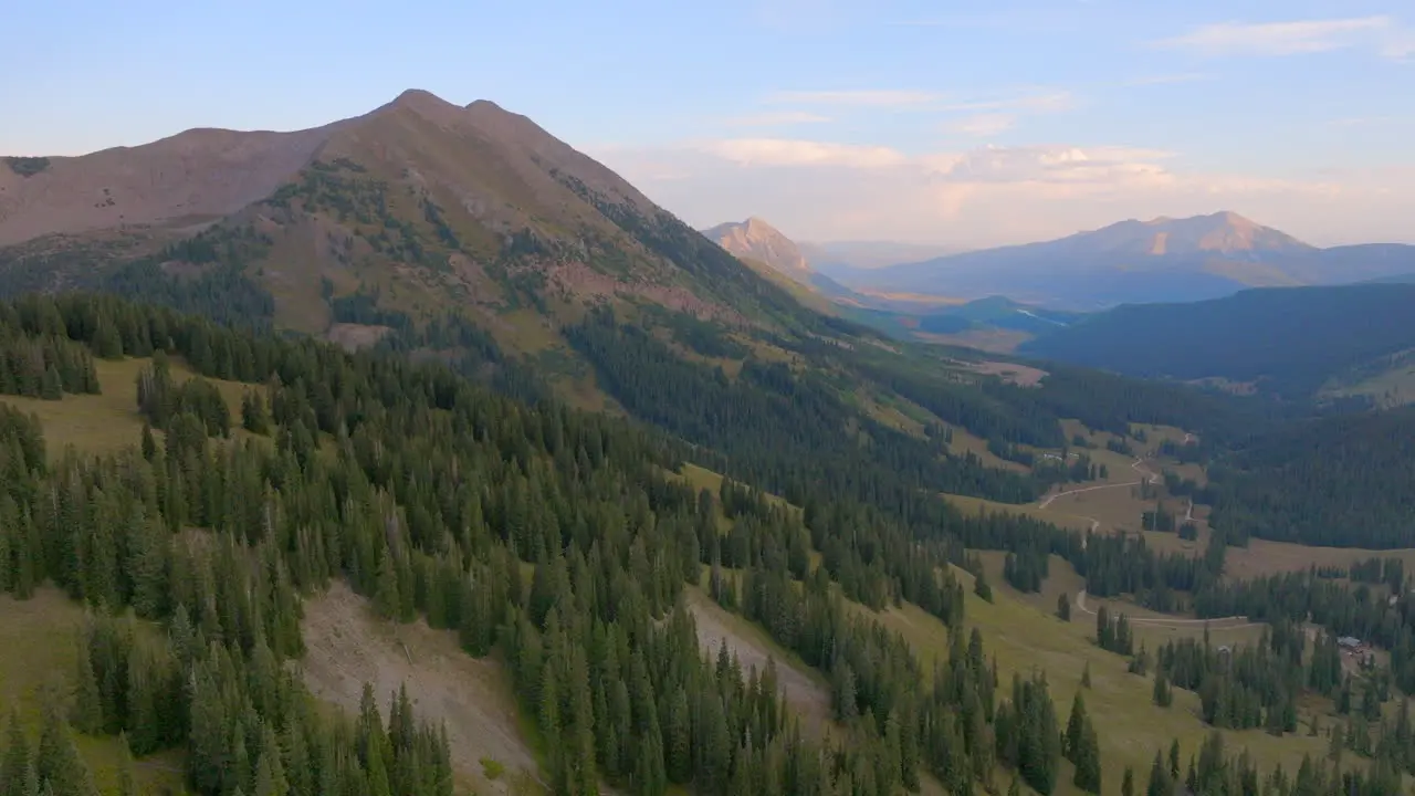 Aerial view from the top of a ridge in the Colorado Rocky Mountains on a beautiful summer day