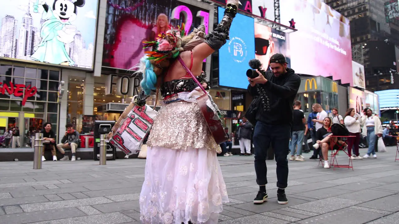 Street Performer In Times Square Being Filmed