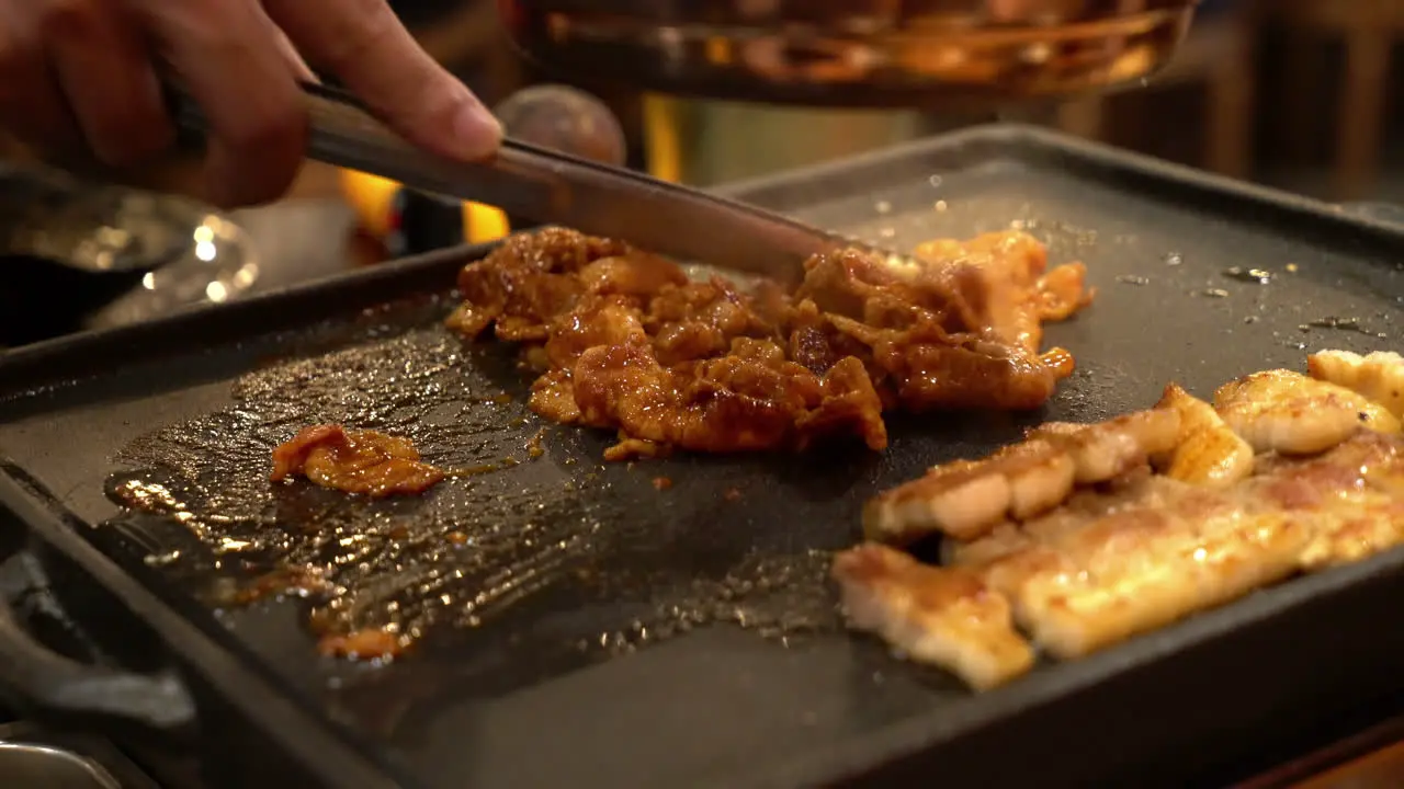 grill pork on pan in Korean style