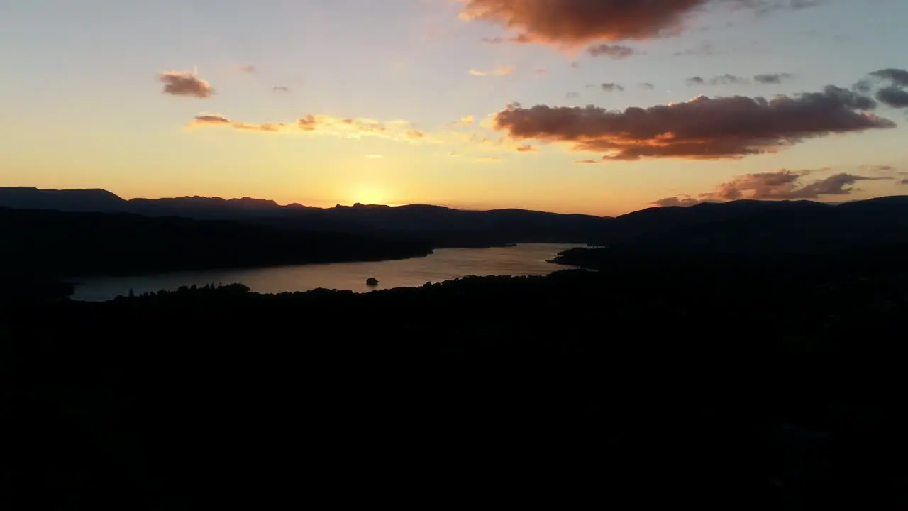 Aerial view of sunset over Lake Windermere Lake District UK