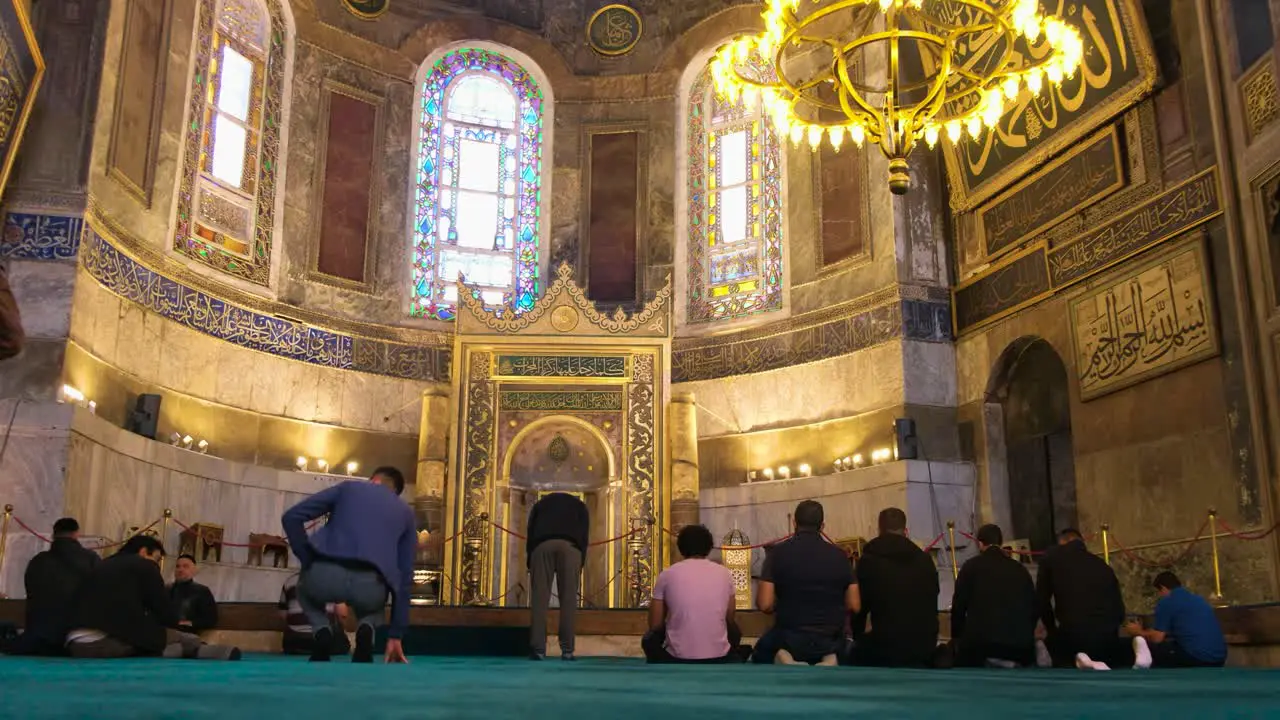 Wide Shot of People Praying In Hagia Sophia