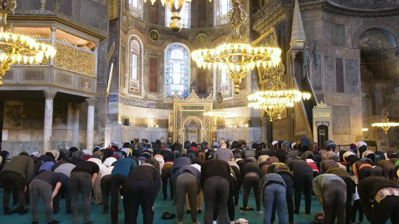 Wide Shot of People Praying in the Hagia Sophia