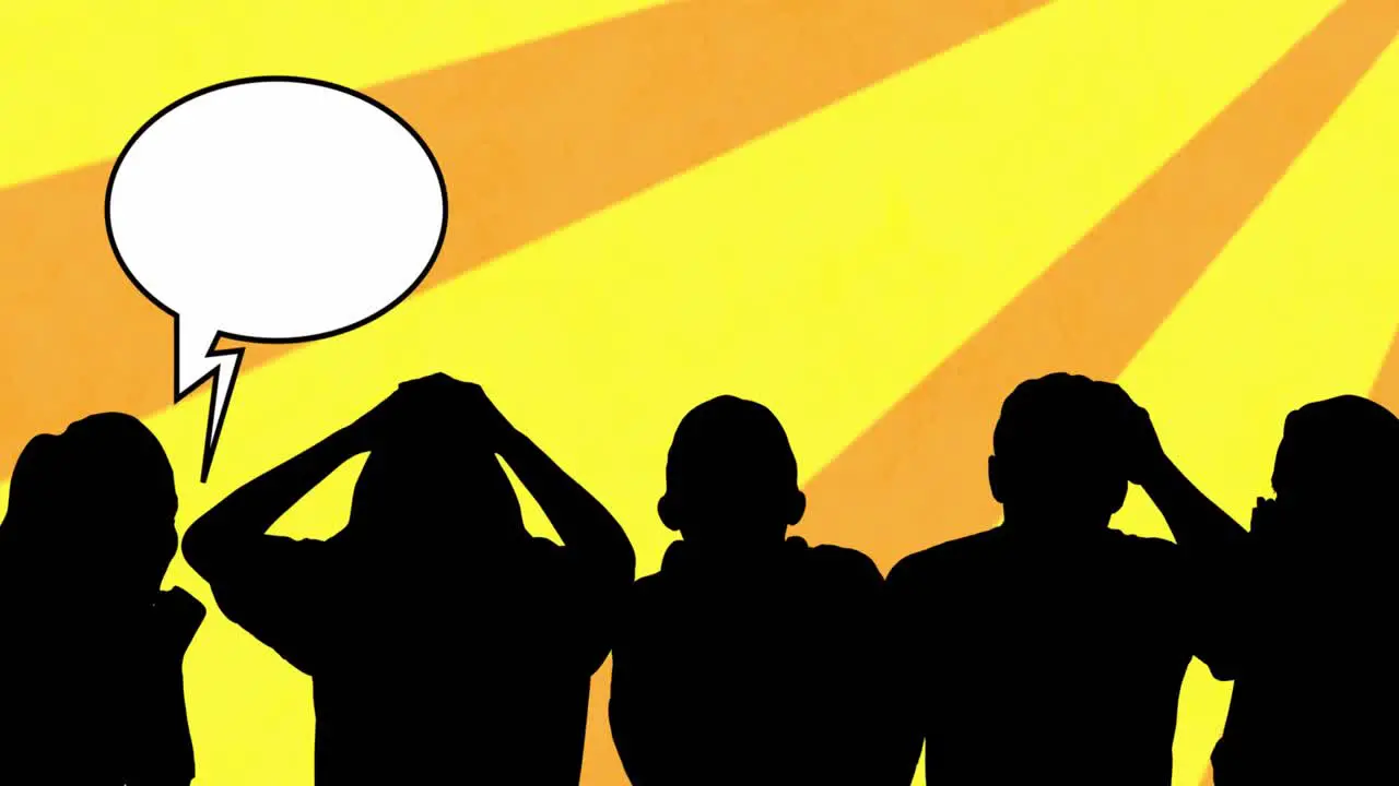 Animation of speech bubbles over children silhouettes on orange background