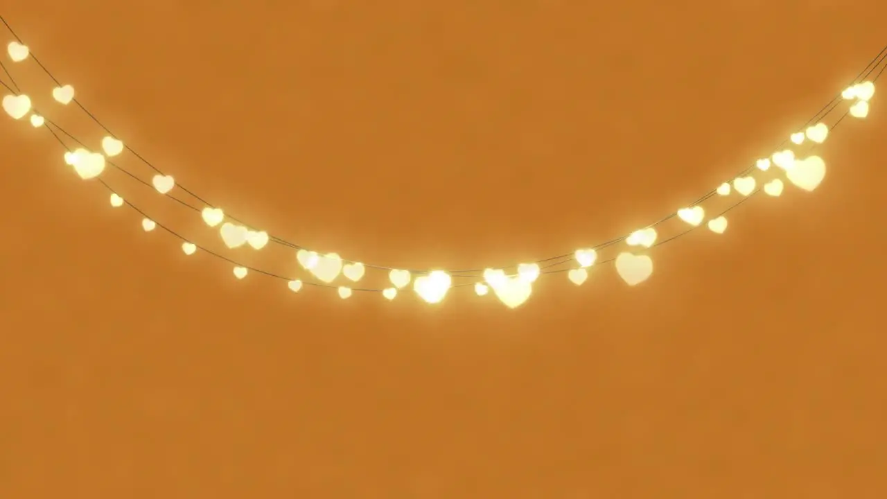 Animation of heart shaped fairy lights with copy space on orange background