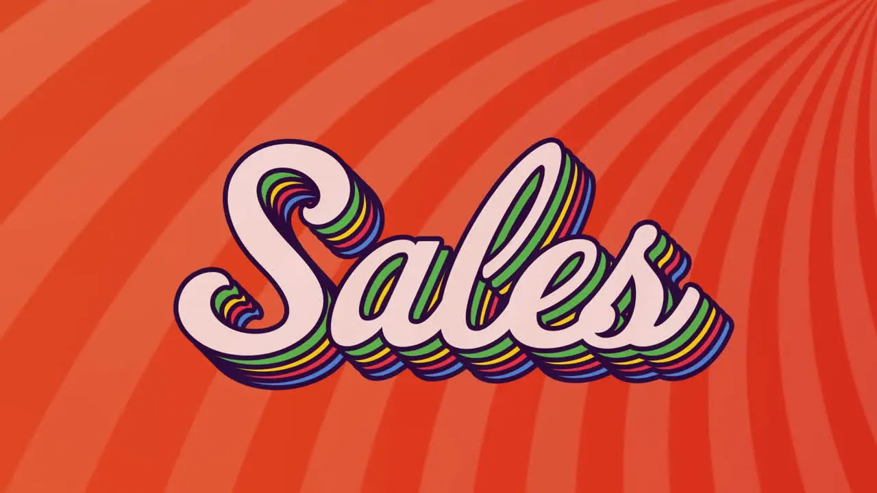 Animation of sales text banner over radial rays in seamless pattern on orange background