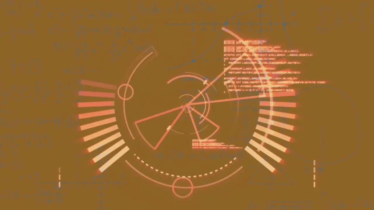 Animation of rotating circular scanner and data processing on orange background