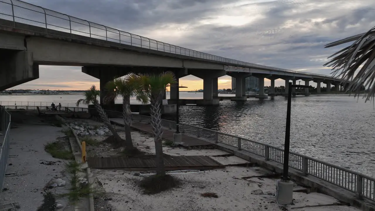 Aerial view of the Perdido Pass and bridge at sunrise