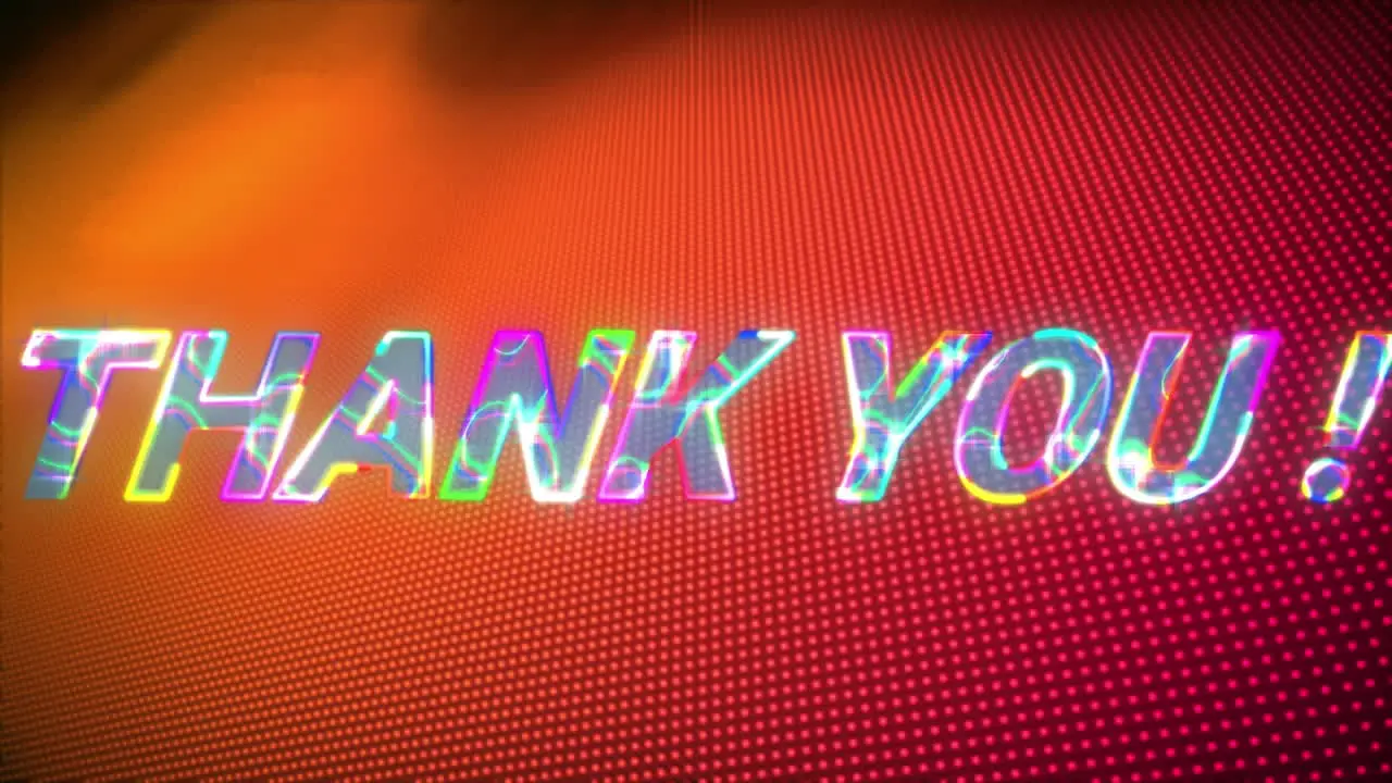 Animation of glowing thank you text over red and orange background