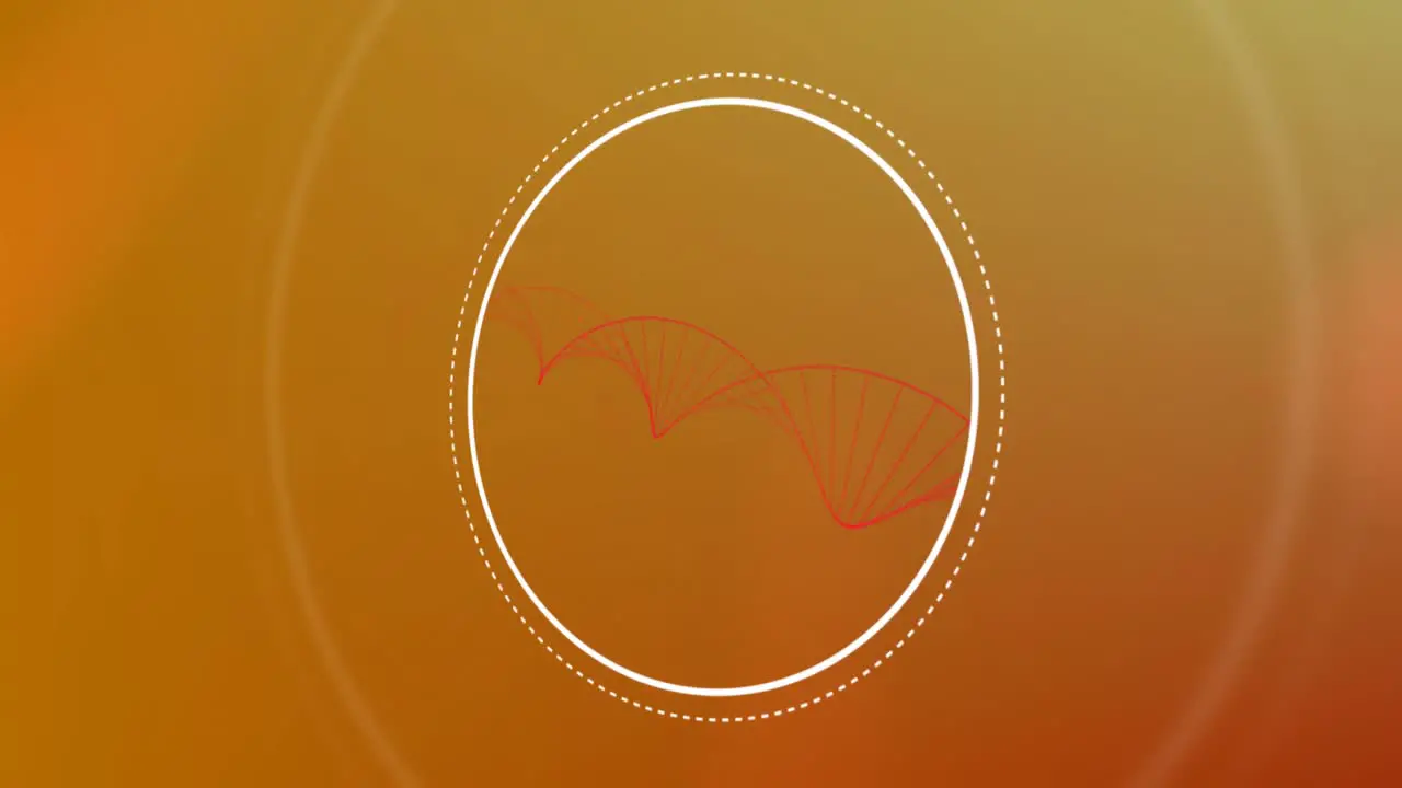 Animation of dna strand spinning and data processing on orange background