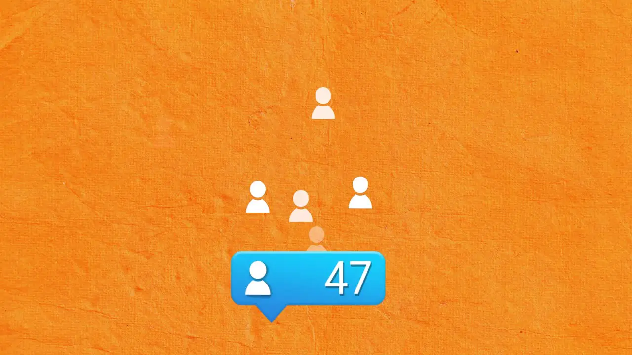 Animation of network of connections with people icons and numbers over orange background