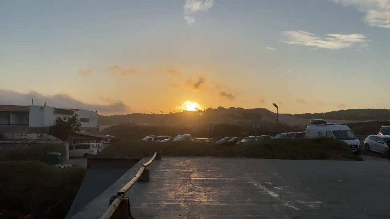 Beauty sunrise Drone Shot Cascais in Guincho beach with Muchaxo at left