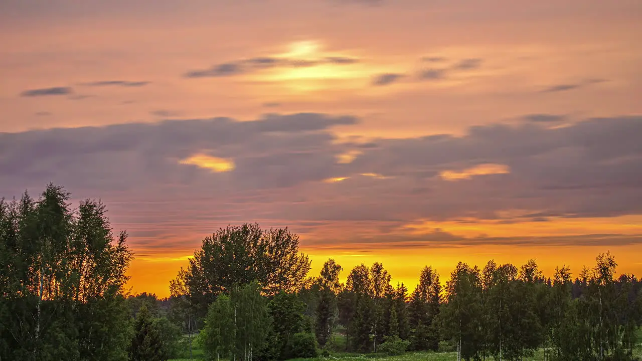 Clouds Moving Over The Green Trees During Sunset