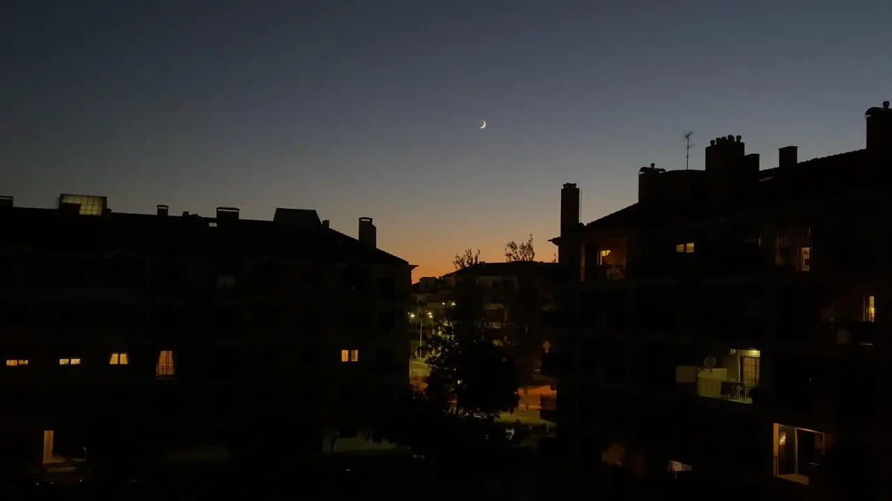 Carcavelos Skyline Aerial Sunset 4k with moon in background