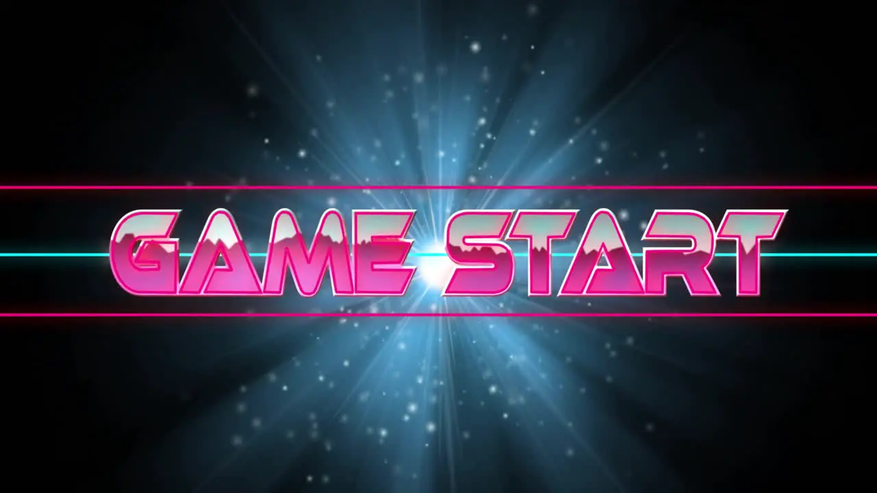 Animation of game start text over neon pattern background