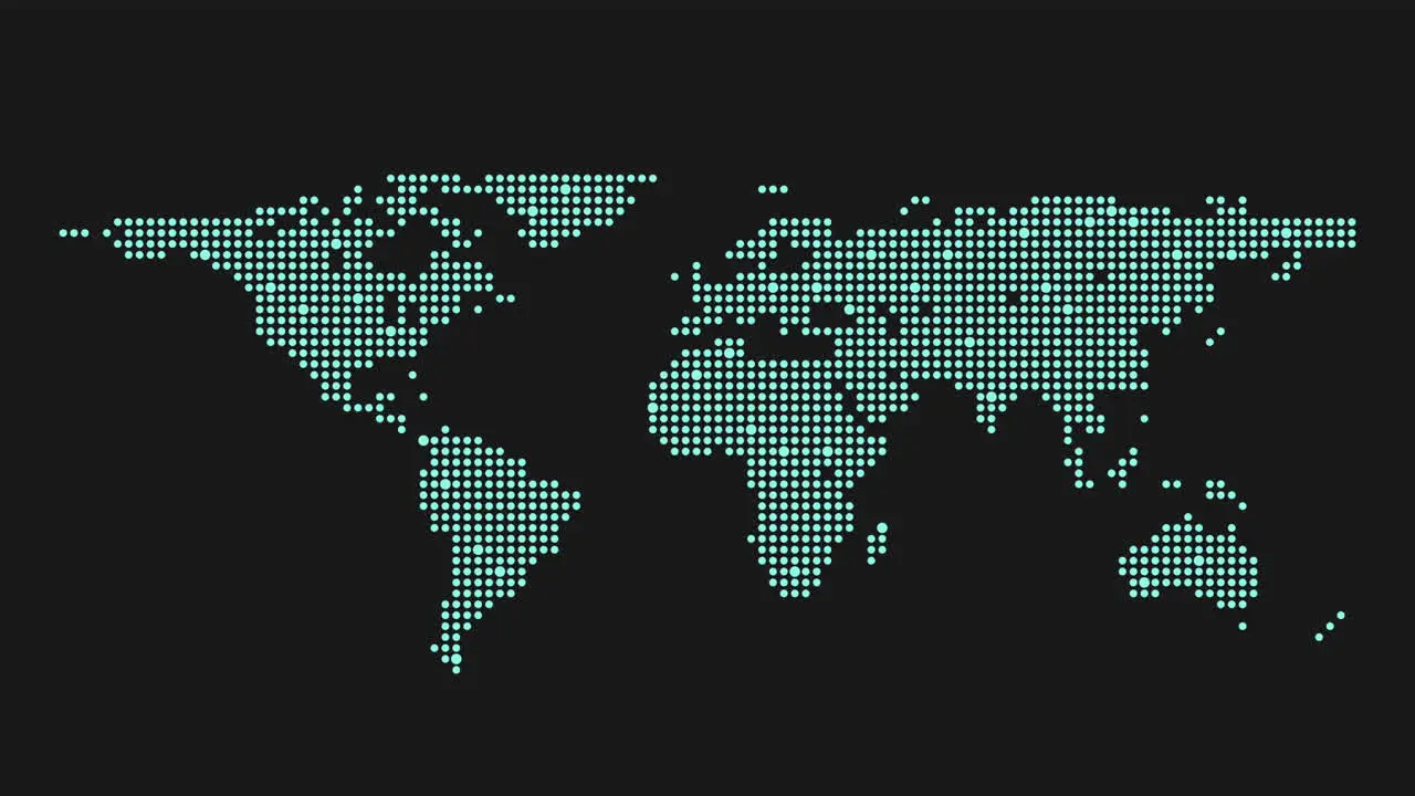 Vibrant Green Pixelated World Map On A Black Background