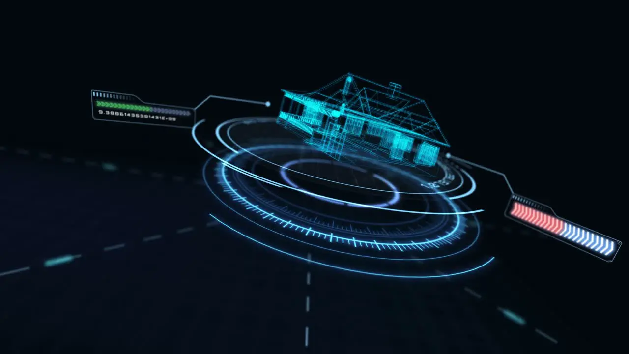 Digitally generated building wireframe and circular pattern