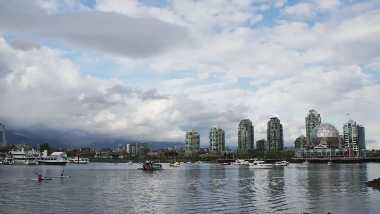 False creek cityscape with Science World and buildings Vancouver Canada