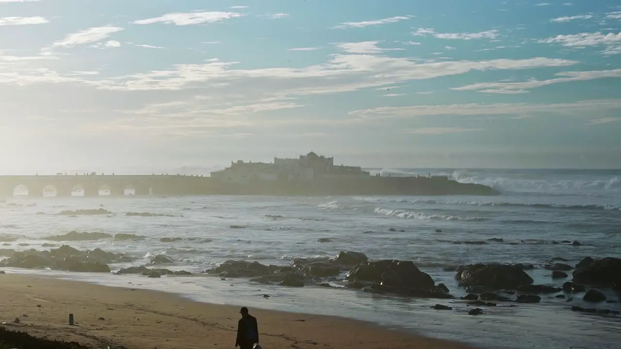 View of Sidi Abderrahman island on a wavy day Casablanca Morocco