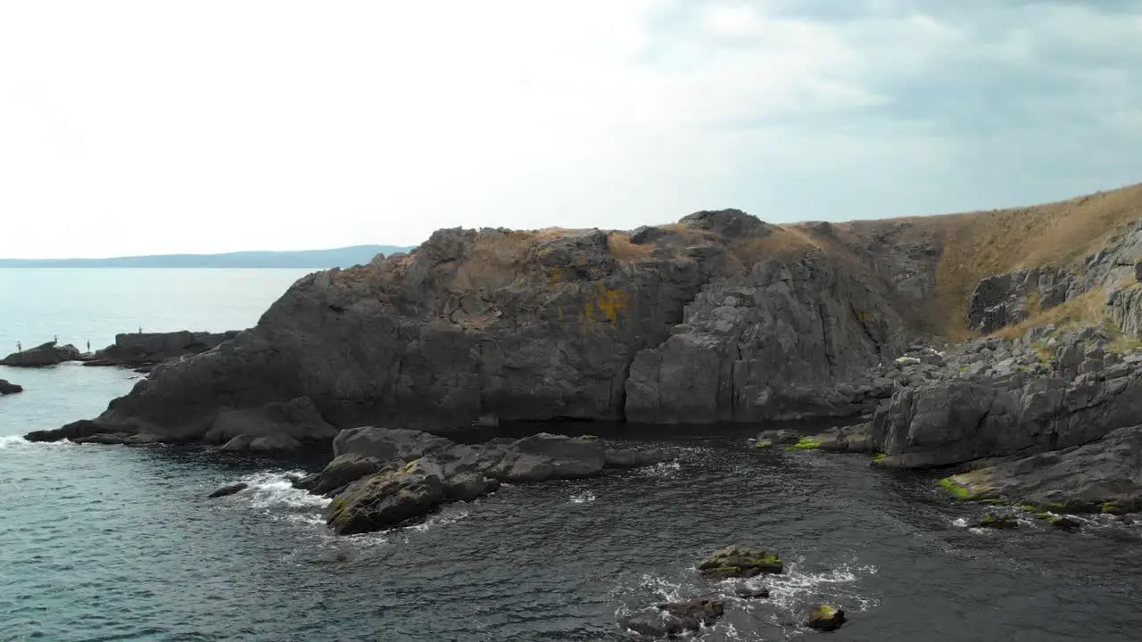 Aerial footage drone approaching seashore rocks and fly over in Black Sea Bulgaria