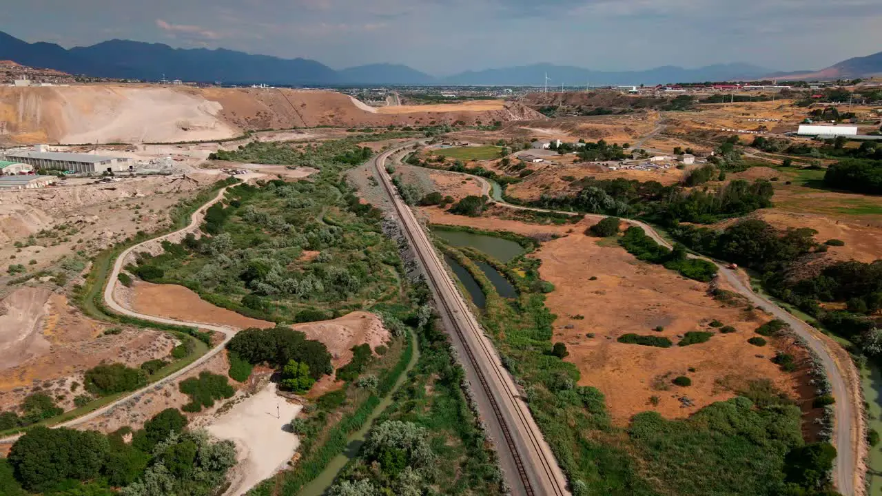 Aerial Shot of Railway and Jordan River at Bluffdale Utah