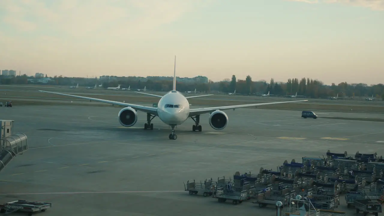 Kiev Ukrane October 2021 A Turkish Airlines plane is taxiing to the airport terminal in Kiev