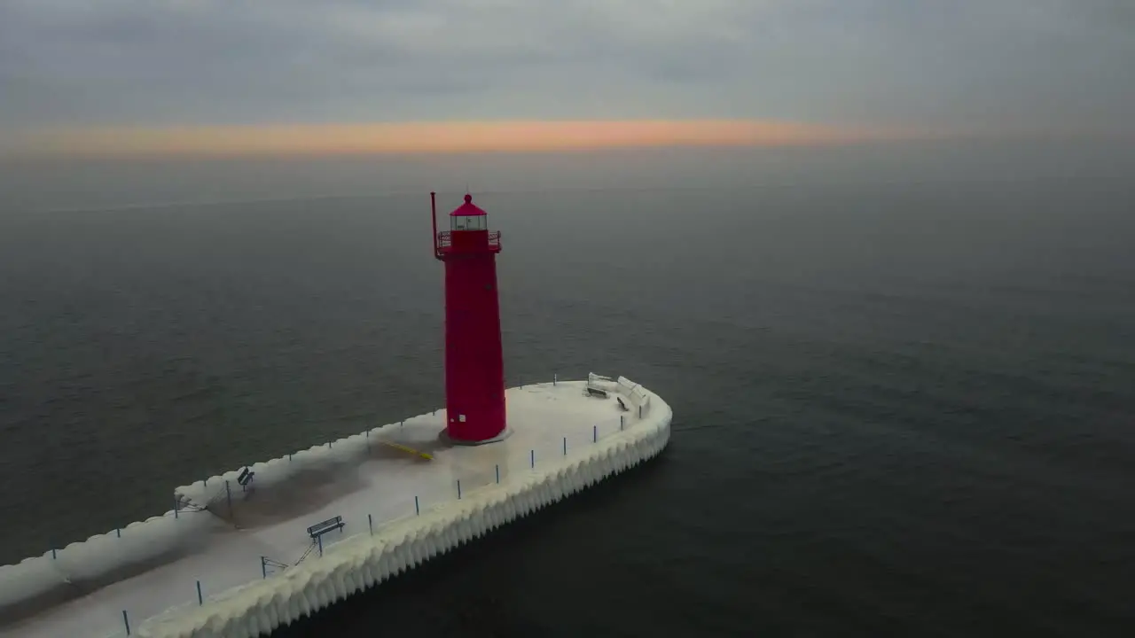 A sunset over Lake Michigan after an Ice Storm