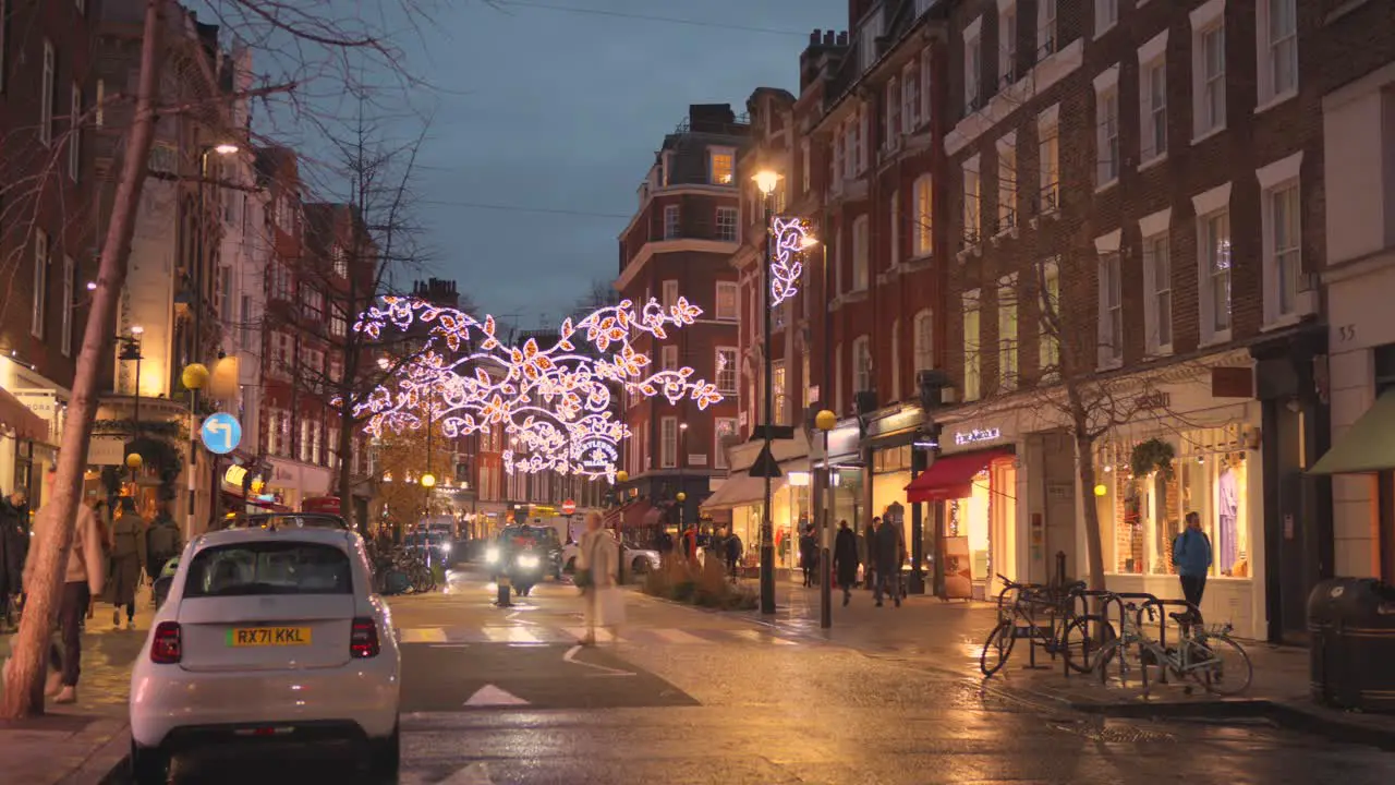 Marylebone Village Decorated For Christmas At Night In London England UK