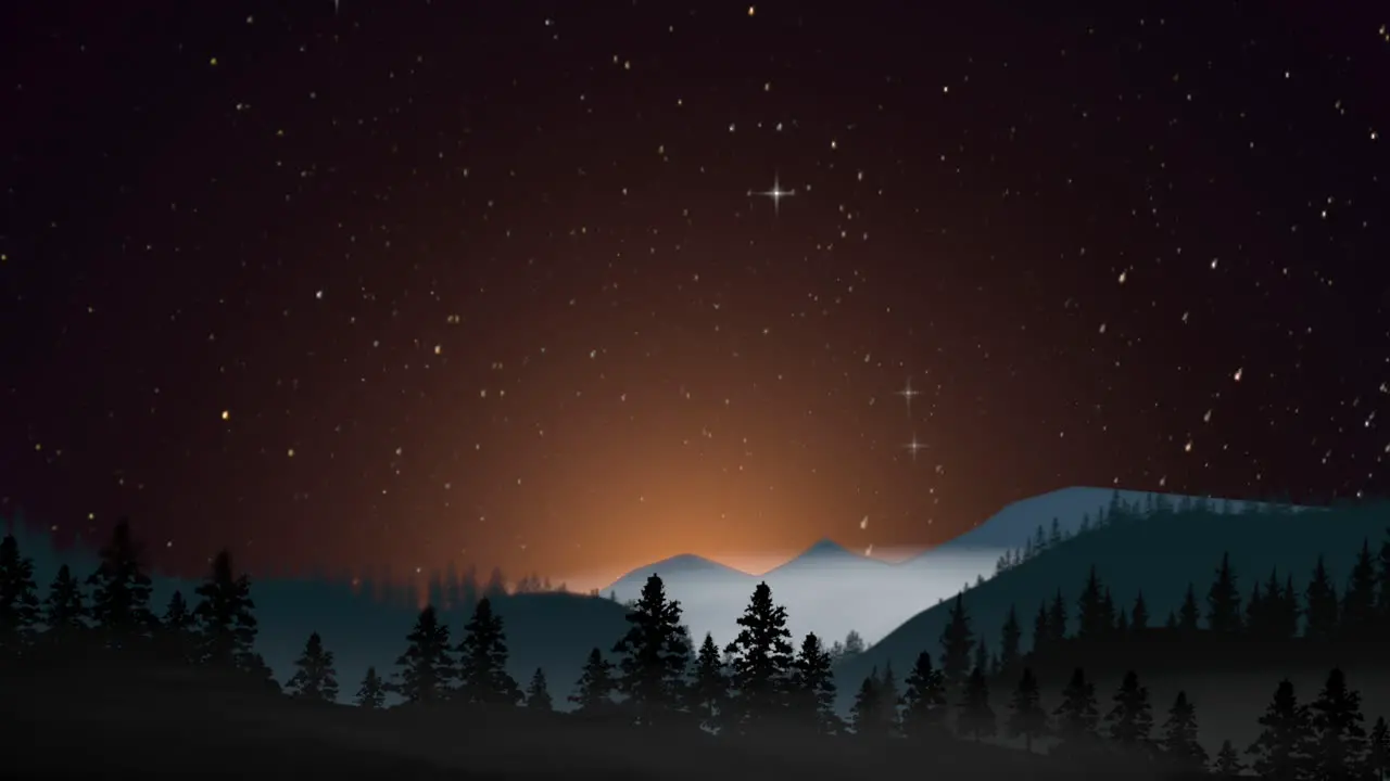 Serene night starlit mountains snowy peaks and pine trees